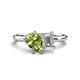 1 - Nadya Pear Shape Peridot & Emerald Shape GIA Certified Diamond 2 Stone Duo Ring 