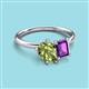 3 - Nadya Pear Shape Peridot & Emerald Shape Amethyst 2 Stone Duo Ring 