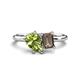 1 - Nadya Pear Shape Peridot & Emerald Shape Smoky Quartz 2 Stone Duo Ring 