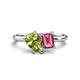 1 - Nadya Pear Shape Peridot & Emerald Shape Pink Tourmaline 2 Stone Duo Ring 