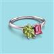 3 - Nadya Pear Shape Peridot & Emerald Shape Pink Tourmaline 2 Stone Duo Ring 
