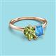 3 - Nadya Pear Shape Peridot & Emerald Shape Blue Topaz 2 Stone Duo Ring 