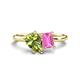 1 - Nadya Pear Shape Peridot & Emerald Shape Pink Sapphire 2 Stone Duo Ring 