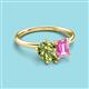 3 - Nadya Pear Shape Peridot & Emerald Shape Pink Sapphire 2 Stone Duo Ring 