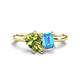 1 - Nadya Pear Shape Peridot & Emerald Shape Blue Topaz 2 Stone Duo Ring 