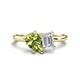 1 - Nadya Pear Shape Peridot & Emerald Shape White Sapphire 2 Stone Duo Ring 