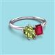 3 - Nadya Pear Shape Peridot & Emerald Shape Ruby 2 Stone Duo Ring 
