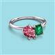 3 - Nadya Pear Shape Pink Tourmaline & Emerald Shape Emerald 2 Stone Duo Ring 
