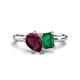 1 - Nadya Pear Shape Rhodolite Garnet & Emerald Shape Emerald 2 Stone Duo Ring 