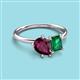 3 - Nadya Pear Shape Rhodolite Garnet & Emerald Shape Emerald 2 Stone Duo Ring 
