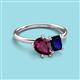3 - Nadya Pear Shape Rhodolite Garnet & Emerald Shape Blue Sapphire 2 Stone Duo Ring 