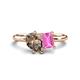 1 - Nadya Pear Shape Smoky Quartz & Emerald Shape Pink Sapphire 2 Stone Duo Ring 