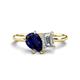 1 - Nadya Pear Shape Lab Created Blue Sapphire & Emerald Shape Forever One Moissanite 2 Stone Duo Ring 