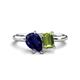 1 - Nadya Pear Shape Lab Created Blue Sapphire & Emerald Shape Peridot 2 Stone Duo Ring 