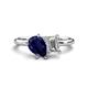 1 - Nadya Pear Shape Lab Created Blue Sapphire & Emerald Shape Forever Brilliant Moissanite 2 Stone Duo Ring 