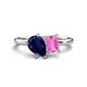 1 - Nadya Pear Shape Lab Created Blue Sapphire & Emerald Shape Pink Sapphire 2 Stone Duo Ring 