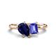 1 - Nadya Pear Shape Lab Created Blue Sapphire & Emerald Shape Tanzanite 2 Stone Duo Ring 
