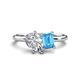 1 - Nadya Pear Shape GIA Certified Diamond & Emerald Shape Blue Topaz 2 Stone Duo Ring 