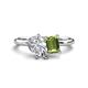 1 - Nadya Pear Shape GIA Certified Diamond & Emerald Shape Peridot 2 Stone Duo Ring 
