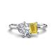 1 - Nadya Pear Shape GIA Certified Diamond & Emerald Shape Yellow Sapphire 2 Stone Duo Ring 