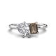 1 - Nadya Pear Shape GIA Certified Diamond & Emerald Shape Smoky Quartz 2 Stone Duo Ring 