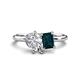 1 - Nadya Pear Shape GIA Certified Diamond & Emerald Shape London Blue Topaz 2 Stone Duo Ring 