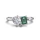 1 - Nadya Pear Shape GIA Certified Diamond & Emerald Shape Lab Created Alexandrite 2 Stone Duo Ring 