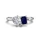 1 - Nadya Pear Shape GIA Certified Diamond & Emerald Shape Blue Sapphire 2 Stone Duo Ring 