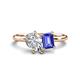 1 - Nadya Pear Shape GIA Certified Diamond & Emerald Shape Tanzanite 2 Stone Duo Ring 