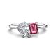 1 - Nadya Pear Shape IGI Certified Lab Grown Diamond & Emerald Shape Pink Tourmaline 2 Stone Duo Ring 
