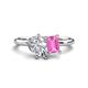 1 - Nadya Pear Shape Forever Brilliant Moissanite & Emerald Shape Pink Sapphire 2 Stone Duo Ring 