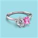 3 - Nadya Pear Shape Forever Brilliant Moissanite & Emerald Shape Pink Sapphire 2 Stone Duo Ring 