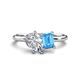 1 - Nadya Pear Shape Forever Brilliant Moissanite & Emerald Shape Blue Topaz 2 Stone Duo Ring 