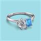 3 - Nadya Pear Shape Forever Brilliant Moissanite & Emerald Shape Blue Topaz 2 Stone Duo Ring 