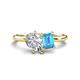 1 - Nadya Pear Shape Forever Brilliant Moissanite & Emerald Shape Blue Topaz 2 Stone Duo Ring 