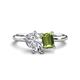 1 - Nadya Pear Shape Forever Brilliant Moissanite & Emerald Shape Peridot 2 Stone Duo Ring 