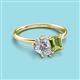 3 - Nadya Pear Shape Forever Brilliant Moissanite & Emerald Shape Peridot 2 Stone Duo Ring 