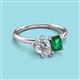 3 - Nadya Pear Shape Forever Brilliant Moissanite & Emerald Shape Emerald 2 Stone Duo Ring 
