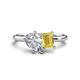 1 - Nadya Pear Shape Forever Brilliant Moissanite & Emerald Shape Yellow Sapphire 2 Stone Duo Ring 