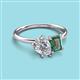 3 - Nadya Pear Shape Forever Brilliant Moissanite & Emerald Shape Lab Created Alexandrite 2 Stone Duo Ring 