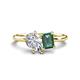 1 - Nadya Pear Shape Forever Brilliant Moissanite & Emerald Shape Lab Created Alexandrite 2 Stone Duo Ring 