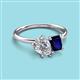 3 - Nadya Pear Shape Forever Brilliant Moissanite & Emerald Shape Blue Sapphire 2 Stone Duo Ring 