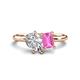 1 - Nadya Pear Shape Forever One Moissanite & Emerald Shape Pink Sapphire 2 Stone Duo Ring 