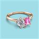3 - Nadya Pear Shape Forever One Moissanite & Emerald Shape Pink Sapphire 2 Stone Duo Ring 