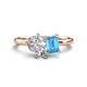 1 - Nadya Pear Shape Forever One Moissanite & Emerald Shape Blue Topaz 2 Stone Duo Ring 