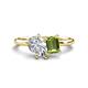 1 - Nadya Pear Shape Forever One Moissanite & Emerald Shape Peridot 2 Stone Duo Ring 