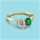 3 - Nadya Pear Shape Forever One Moissanite & Emerald Shape Emerald 2 Stone Duo Ring 