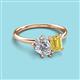3 - Nadya Pear Shape Forever One Moissanite & Emerald Shape Yellow Sapphire 2 Stone Duo Ring 