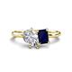 1 - Nadya Pear Shape Forever One Moissanite & Emerald Shape Blue Sapphire 2 Stone Duo Ring 