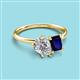 3 - Nadya Pear Shape Forever One Moissanite & Emerald Shape Blue Sapphire 2 Stone Duo Ring 